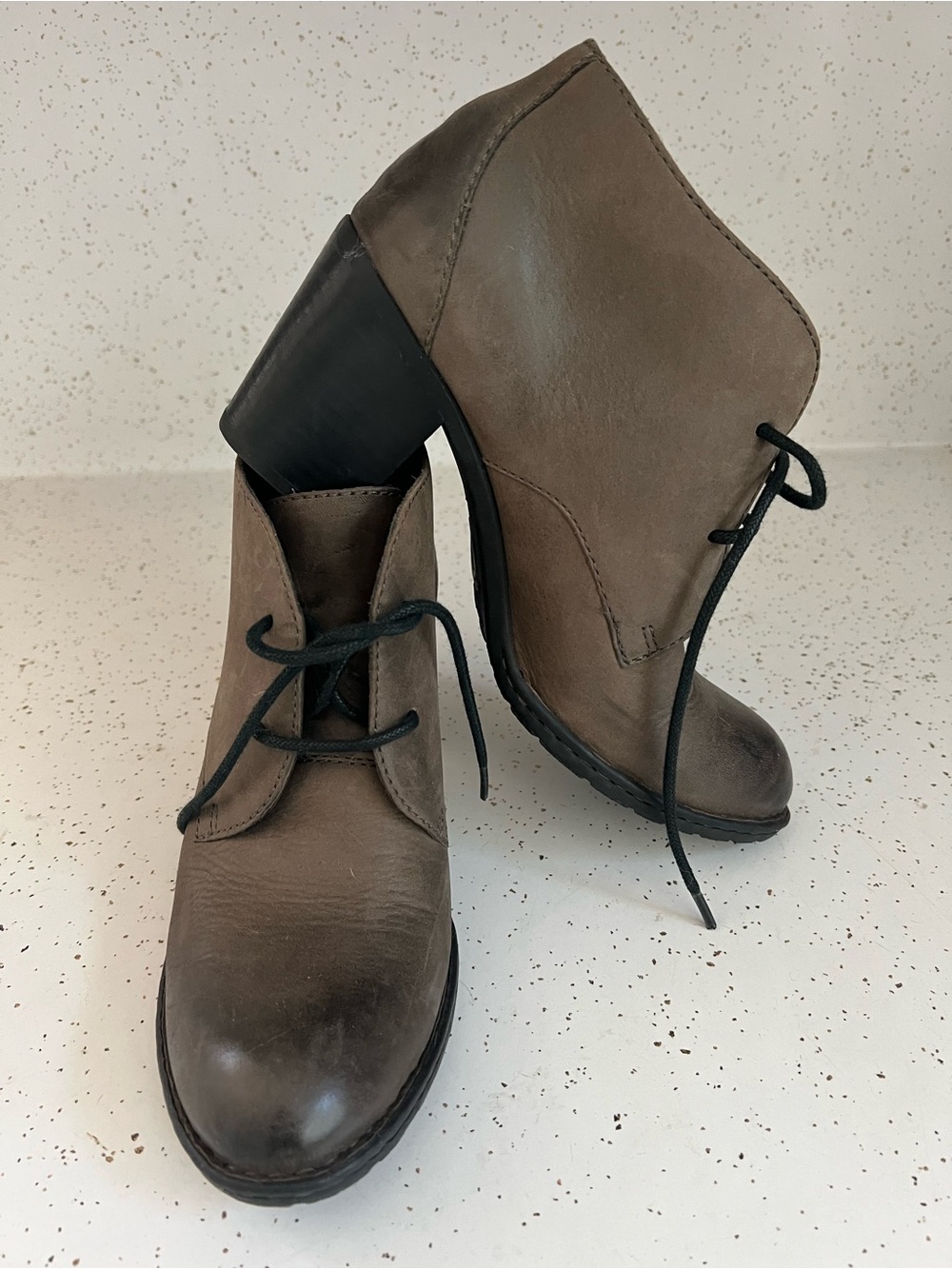Born Taupe Lace-Up Block Heel Ankle Boots